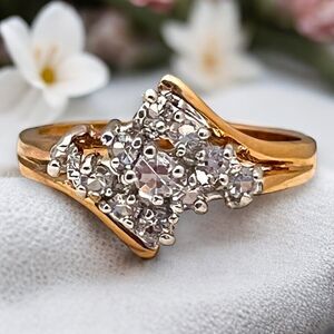 Vintage Ring Size 5 Cubic Zirconia Cluster Ring 14K Gold Plate Mid-Century 14H